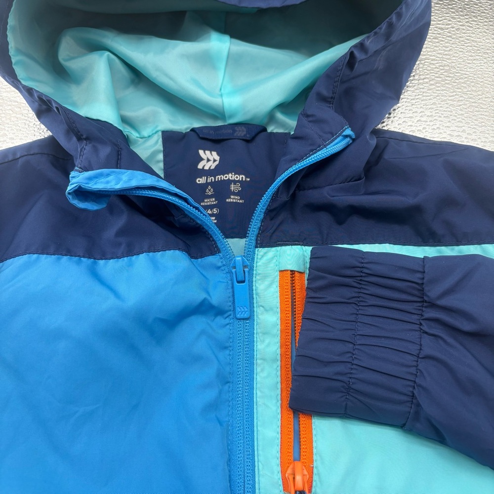 All in Motion Kids Colorblock Windbreaker Jacket - Blue and Orange Size Xs 4/5
